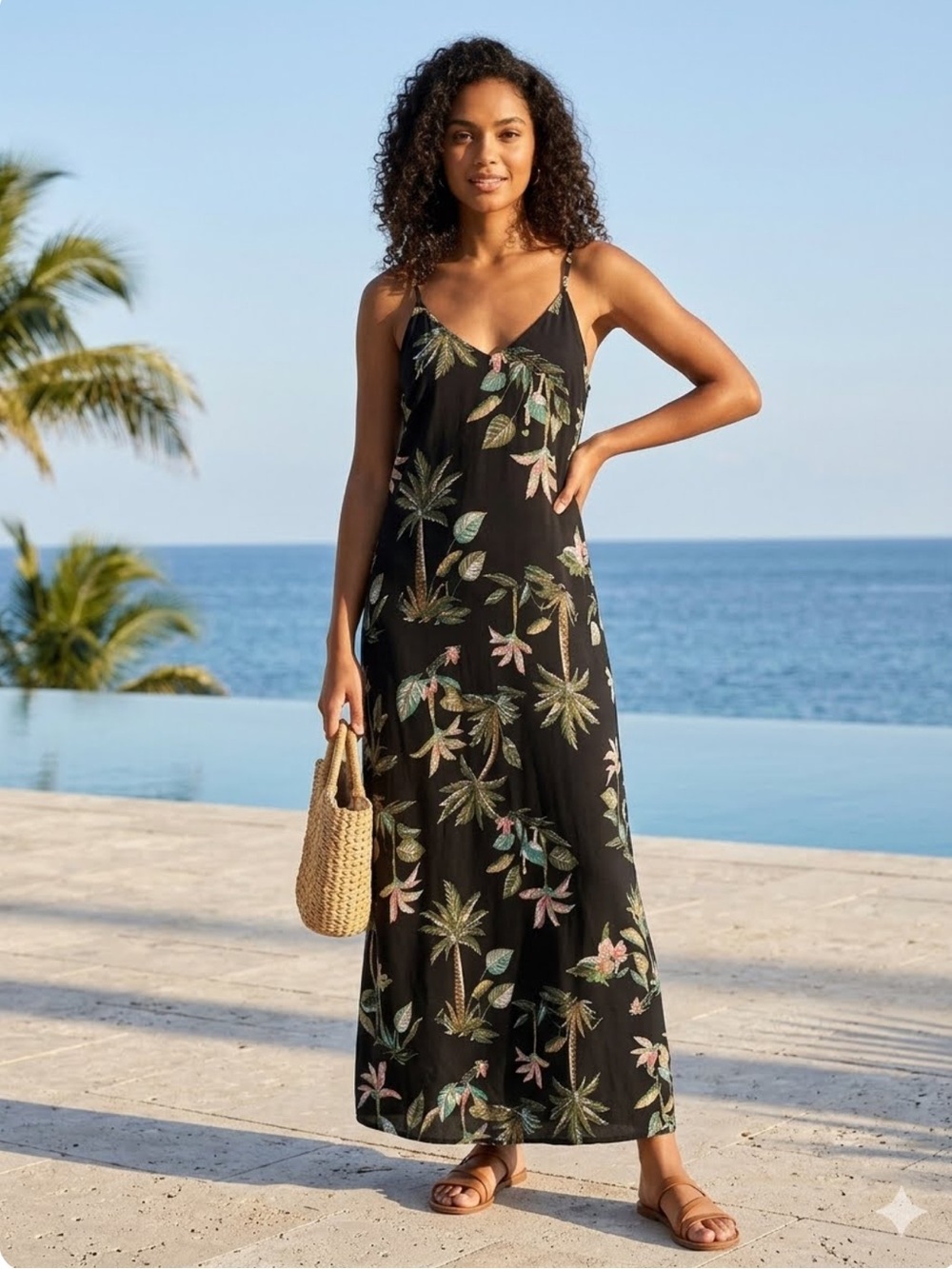 NWT Old Navy Maxi Dress Tropical Jungle Palms Sz XS